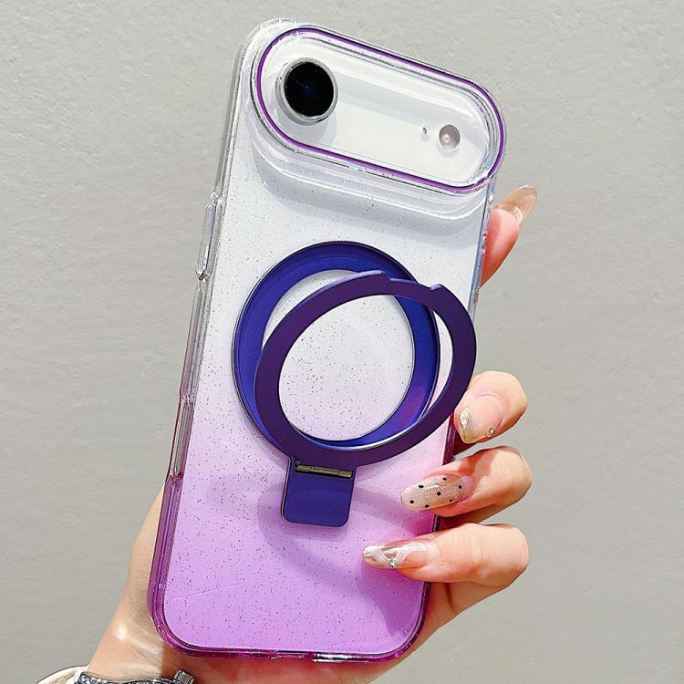 For iPhone Air Transparent Gradient Metal Ring Holder MagSafe Phone Case(Purple)