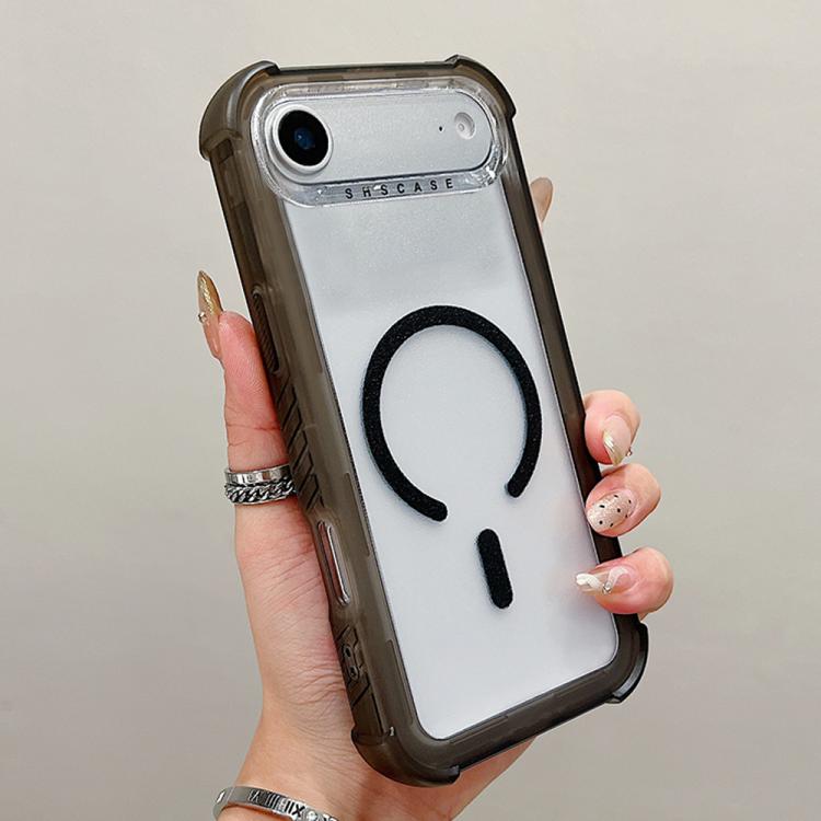 For iPhone Air Transparent Matte TPU Hybrid PC 3-in-1 MagSafe Phone Case(Black)