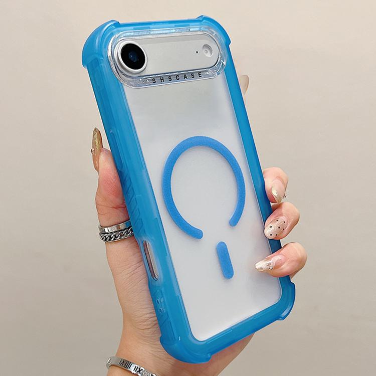 For iPhone Air Transparent Matte TPU Hybrid PC 3-in-1 MagSafe Phone Case(Blue)