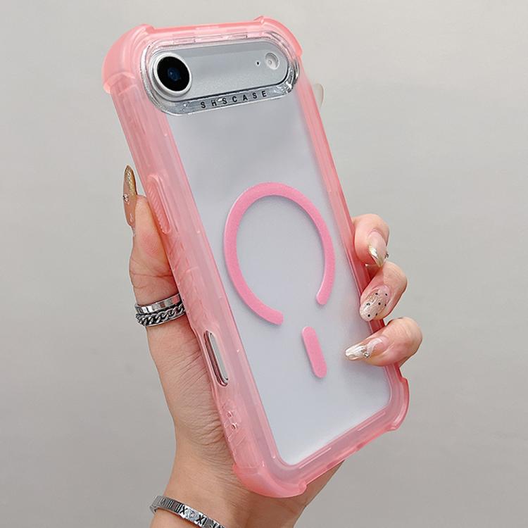 For iPhone Air Transparent Matte TPU Hybrid PC 3-in-1 MagSafe Phone Case(Pink)