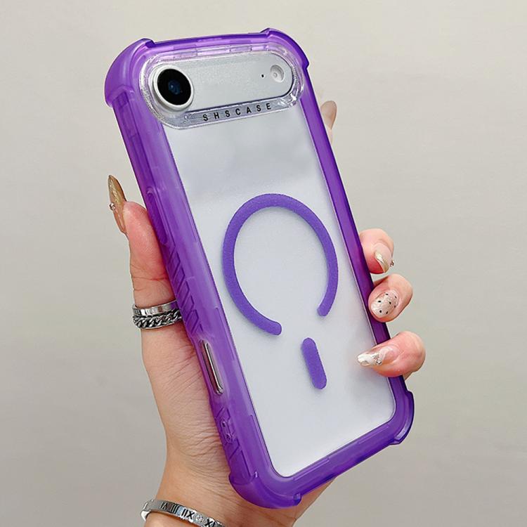 For iPhone Air Transparent Matte TPU Hybrid PC 3-in-1 MagSafe Phone Case(Purple)