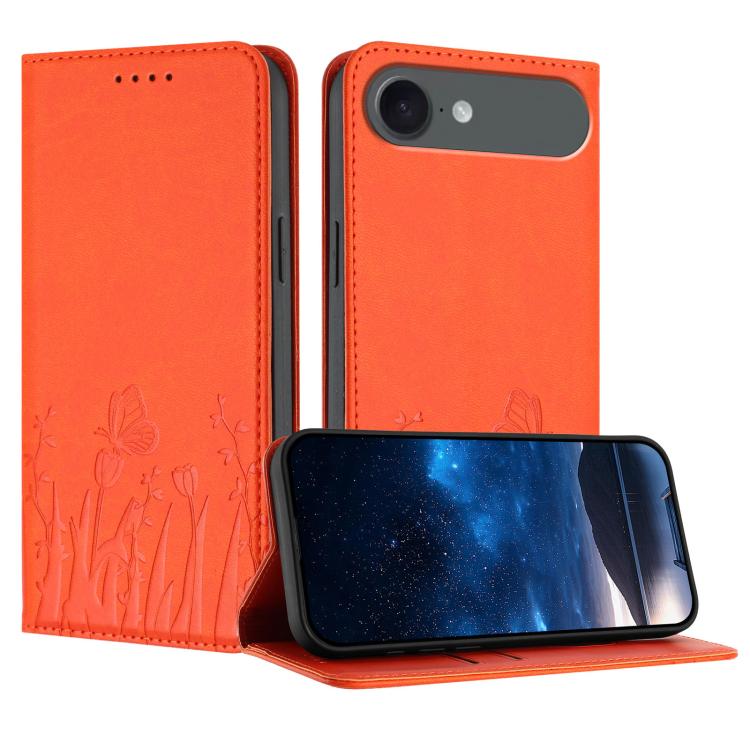 For iPhone Air Tulips Butterfly Pattern Magnetic Vegan Leather Phone Case(Orange)