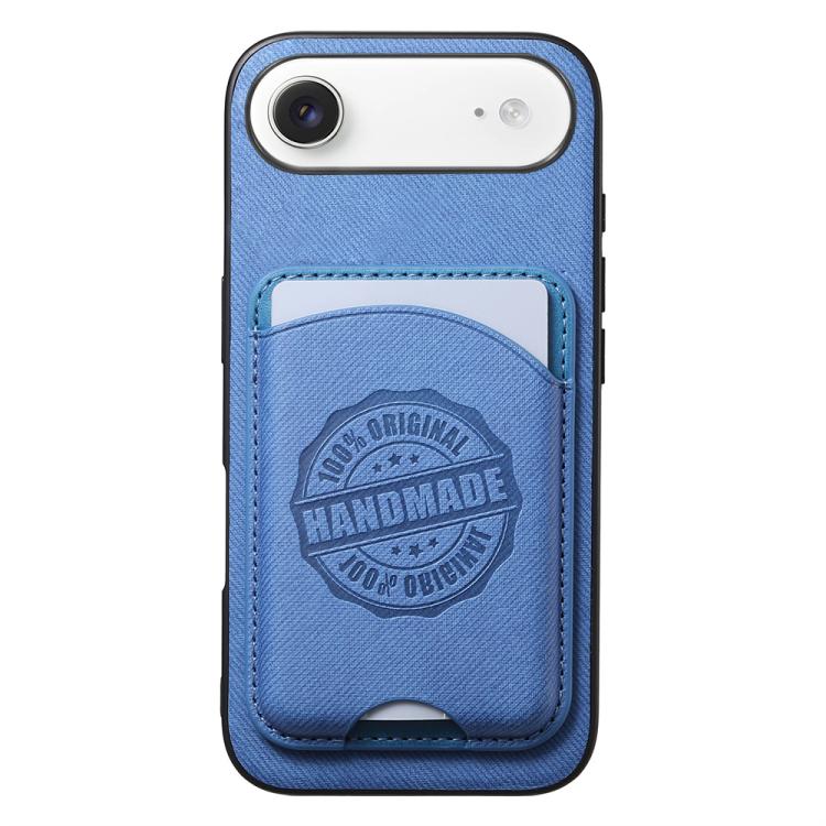 For iPhone Air Twill Texture Vegan Leather Magnetic Phone Cover with Detachable Card Holder(Blue)