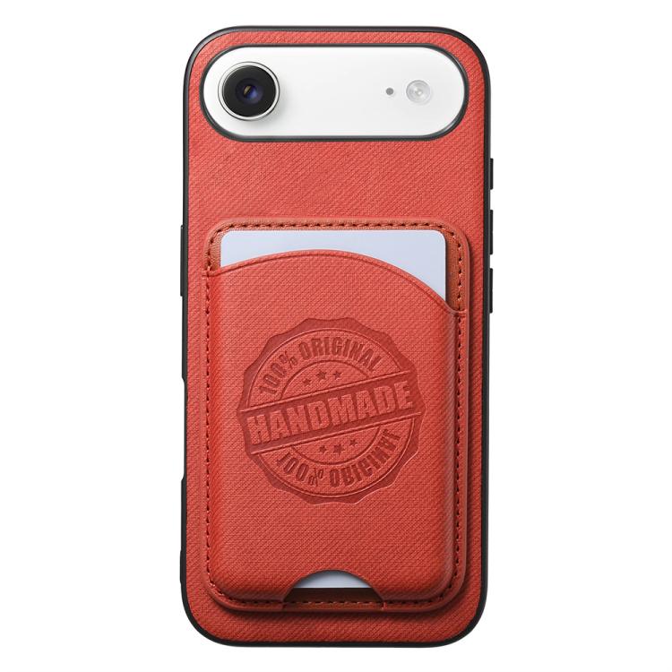 For iPhone Air Twill Texture Vegan Leather Magnetic Phone Cover with Detachable Card Holder(Brown)