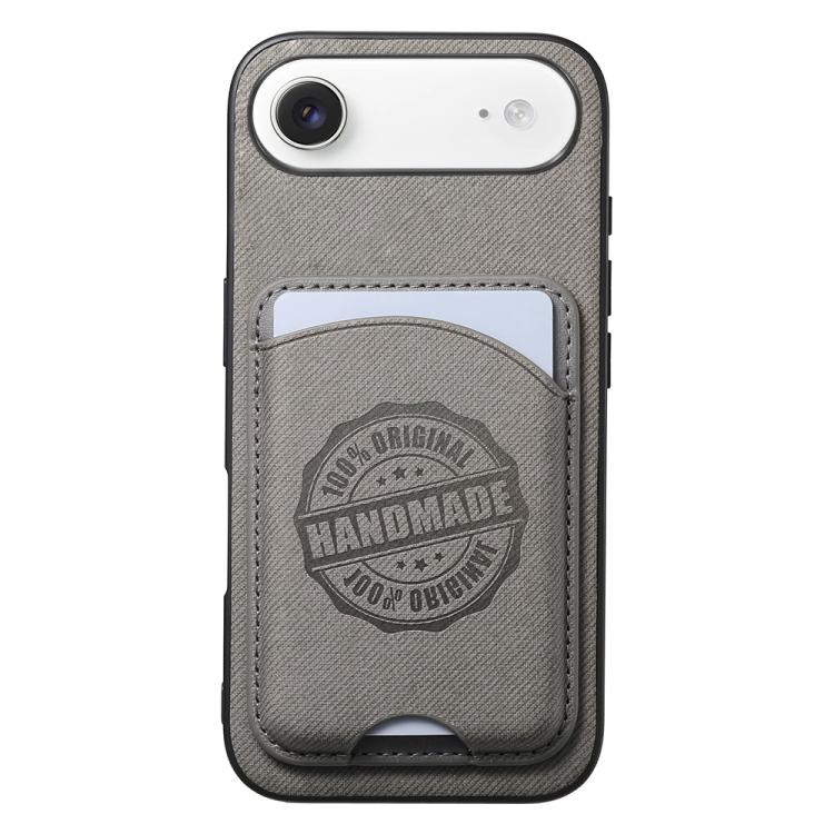 For iPhone Air Twill Texture Vegan Leather Magnetic Phone Cover with Detachable Card Holder(Gray)