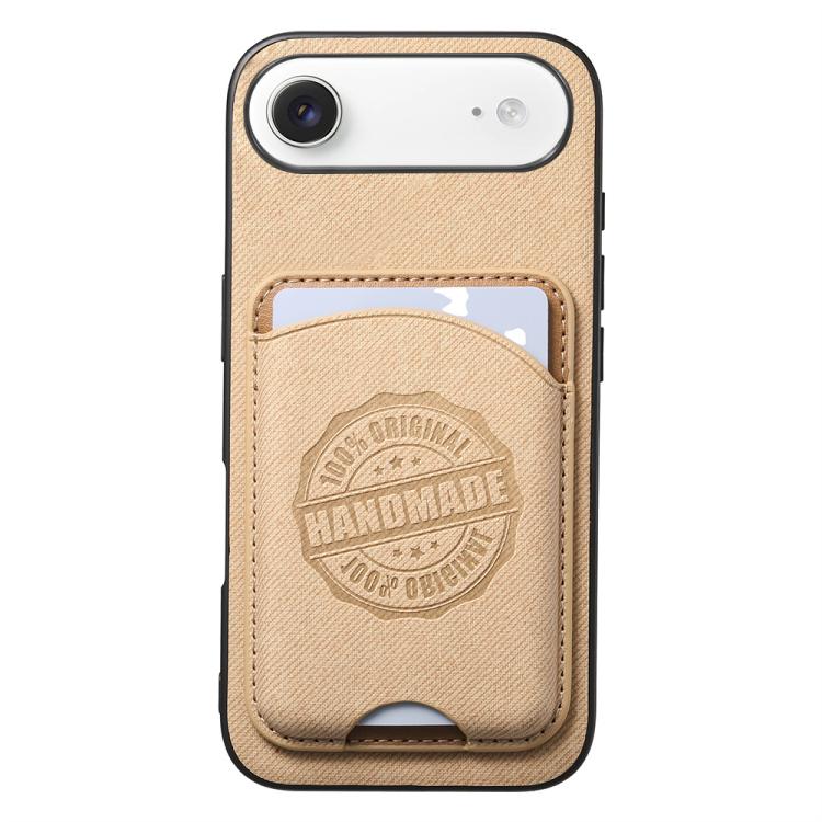 For iPhone Air Twill Texture Vegan Leather Magnetic Phone Cover with Detachable Card Holder(Khaki)