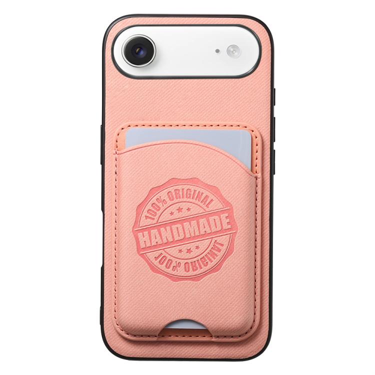 For iPhone Air Twill Texture Vegan Leather Magnetic Phone Cover with Detachable Card Holder(Pink)
