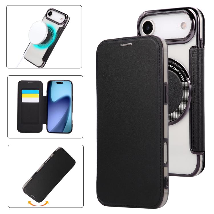 For iPhone Air Ultra-thin Magnetic Plating Vegan Leather Phone Case(Black)