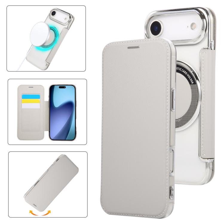 For iPhone Air Ultra-thin Magnetic Plating Vegan Leather Phone Case(Grayish White)