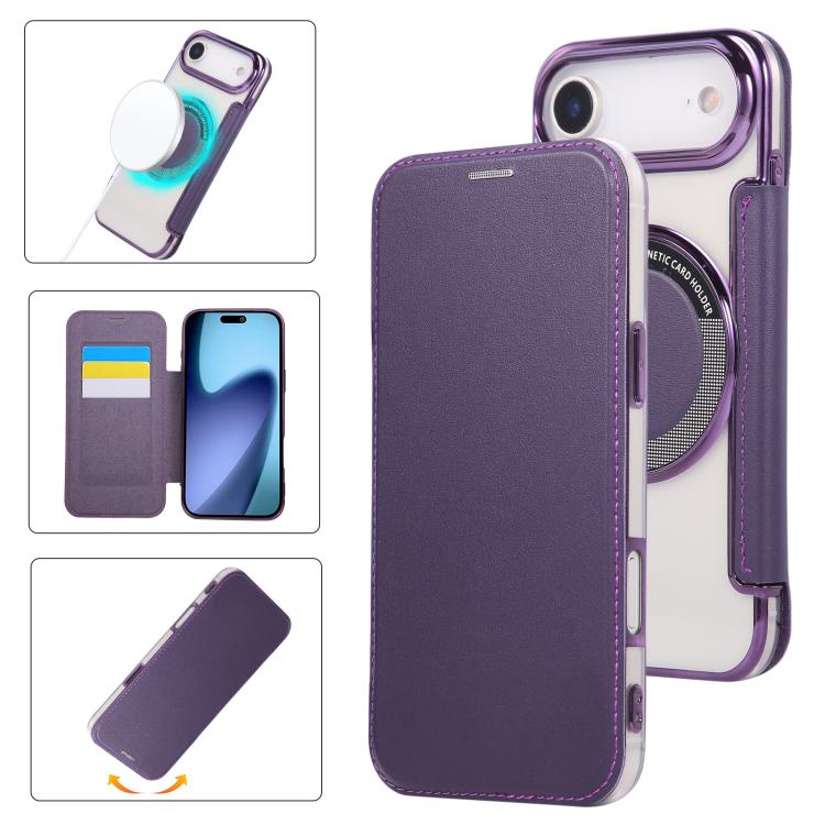 For iPhone Air Ultra-thin Magnetic Plating Vegan Leather Phone Case(Purple)