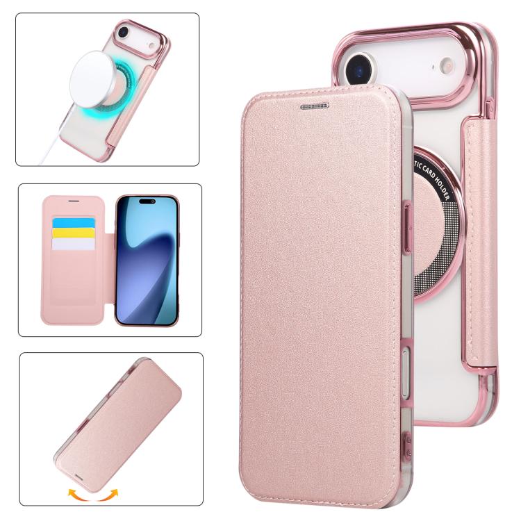 For iPhone Air Ultra-thin Magnetic Plating Vegan Leather Phone Case(Rose Gold)