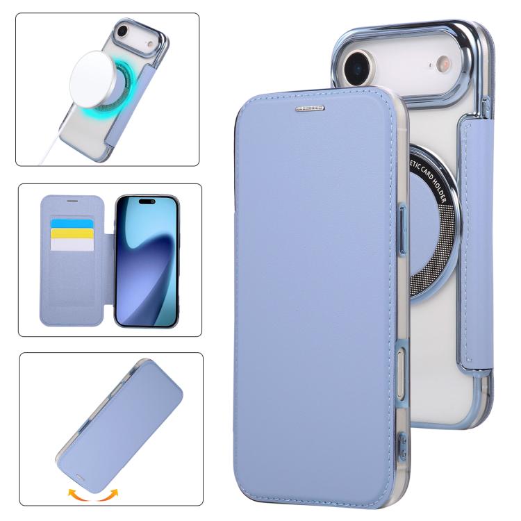 For iPhone Air Ultra-thin Magnetic Plating Vegan Leather Phone Case(Sierra Blue)
