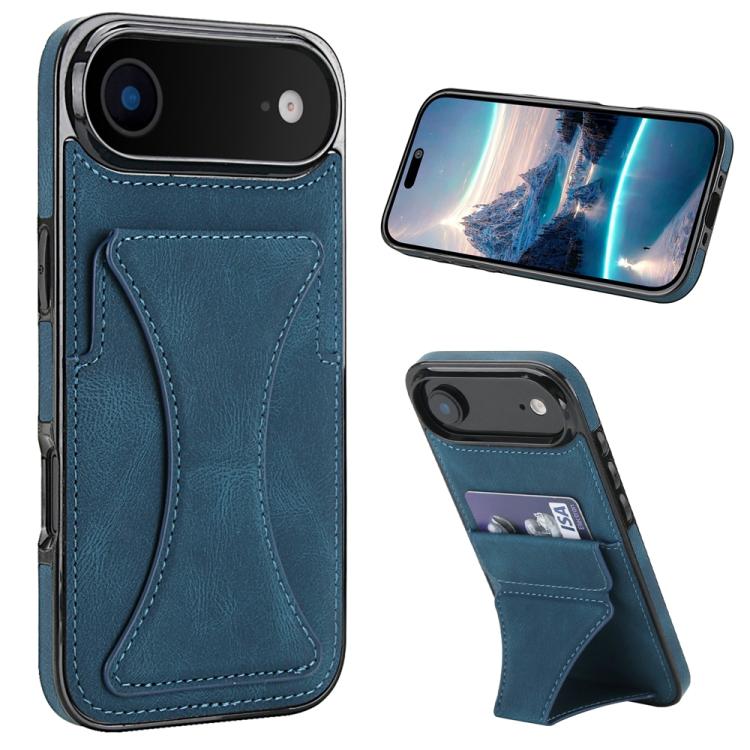For iPhone Air Ultra-thin Shockproof Phone Protective Case with Holder(Blue)