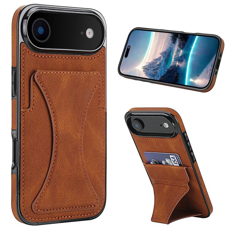For iPhone Air Ultra-thin Shockproof Phone Protective Case with Holder(Brown)