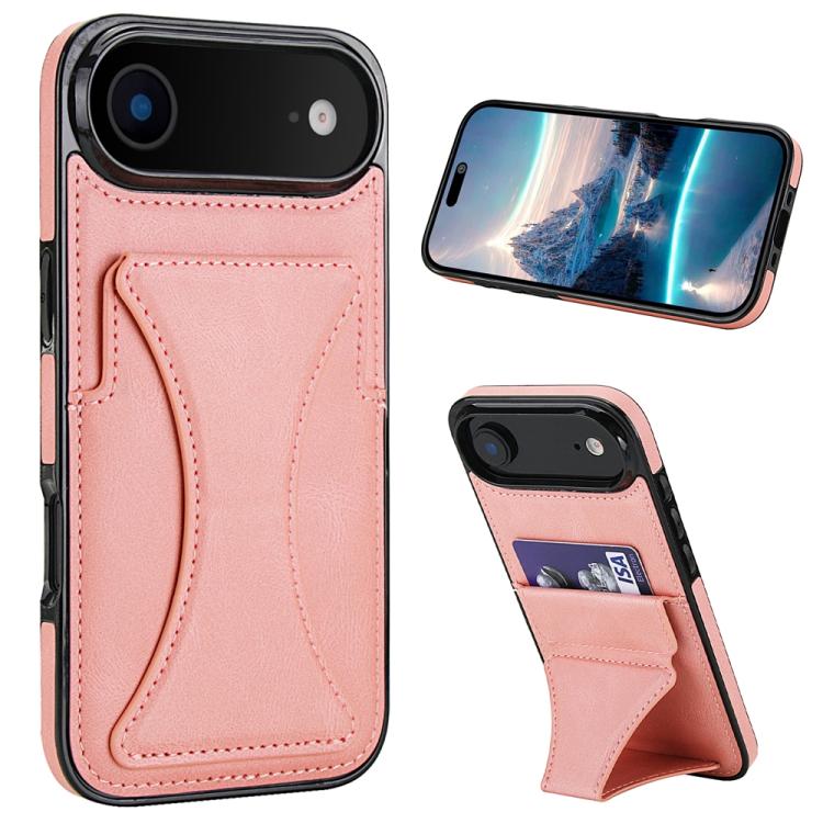 For iPhone Air Ultra-thin Shockproof Phone Protective Case with Holder(Rose Gold)