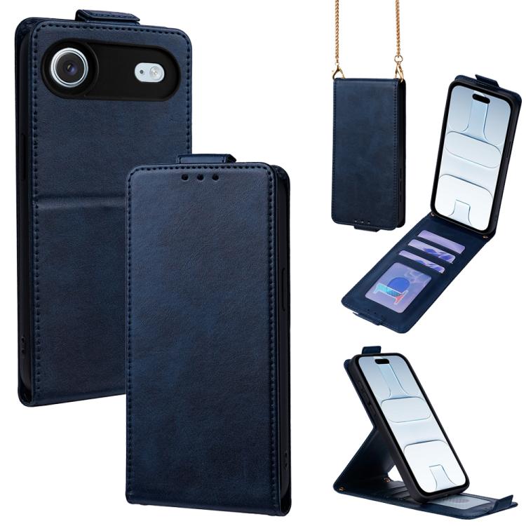 For iPhone Air Vertical Flip Cover Solid Color Vegan Leather Phone Case with Crossbody Chain(Blue)