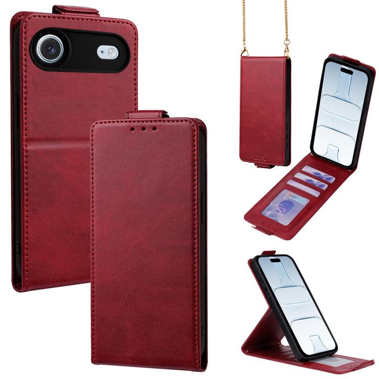 For iPhone Air Vertical Flip Cover Solid Color Vegan Leather Phone Case with Crossbody Chain(Red)
