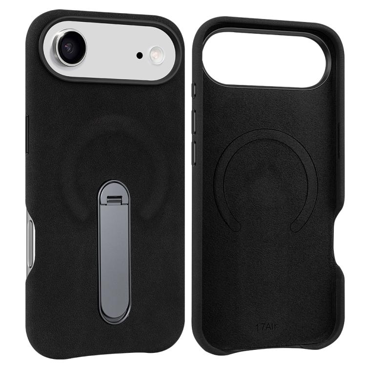 For iPhone Air VIETAO Suede MagSafe PU Leather Phone Case with Holder(Black)
