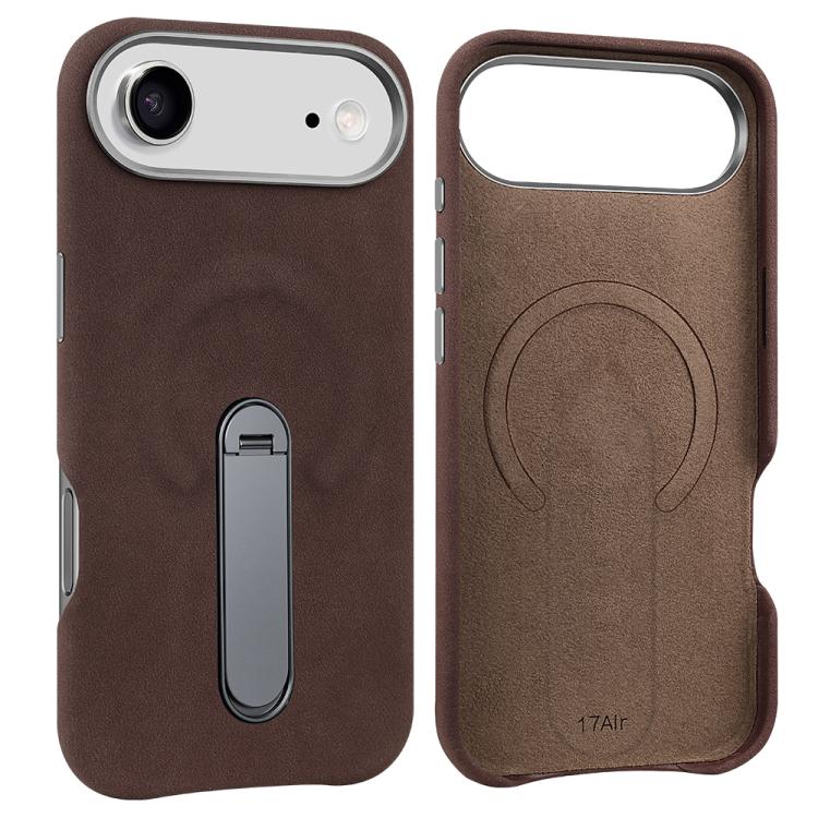 For iPhone Air VIETAO Suede MagSafe PU Leather Phone Case with Holder(Coffee Brown)
