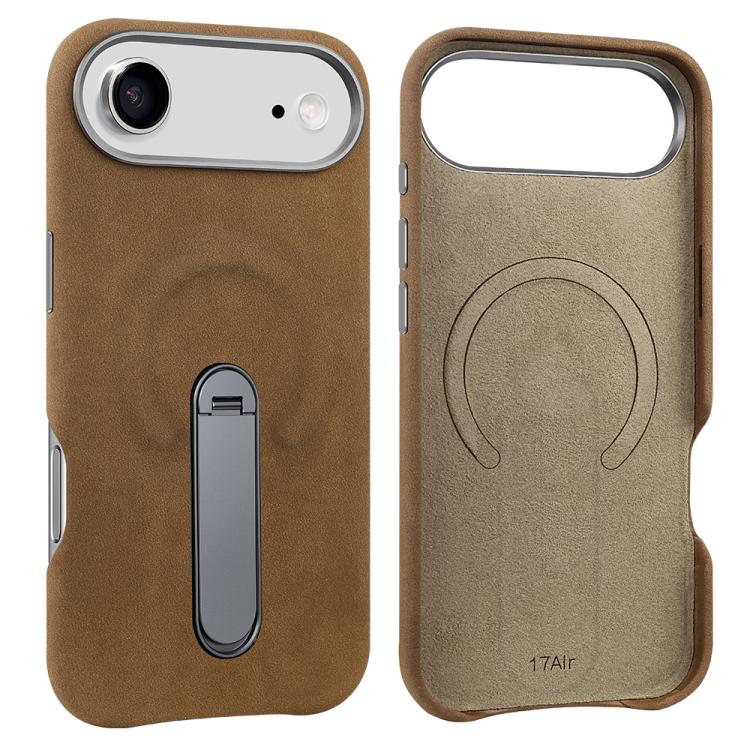 For iPhone Air VIETAO Suede MagSafe PU Leather Phone Case with Holder(Dark Brown)
