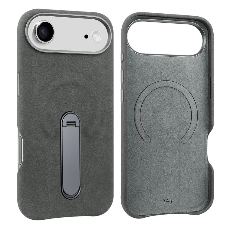 For iPhone Air VIETAO Suede MagSafe PU Leather Phone Case with Holder(Dark Grey)