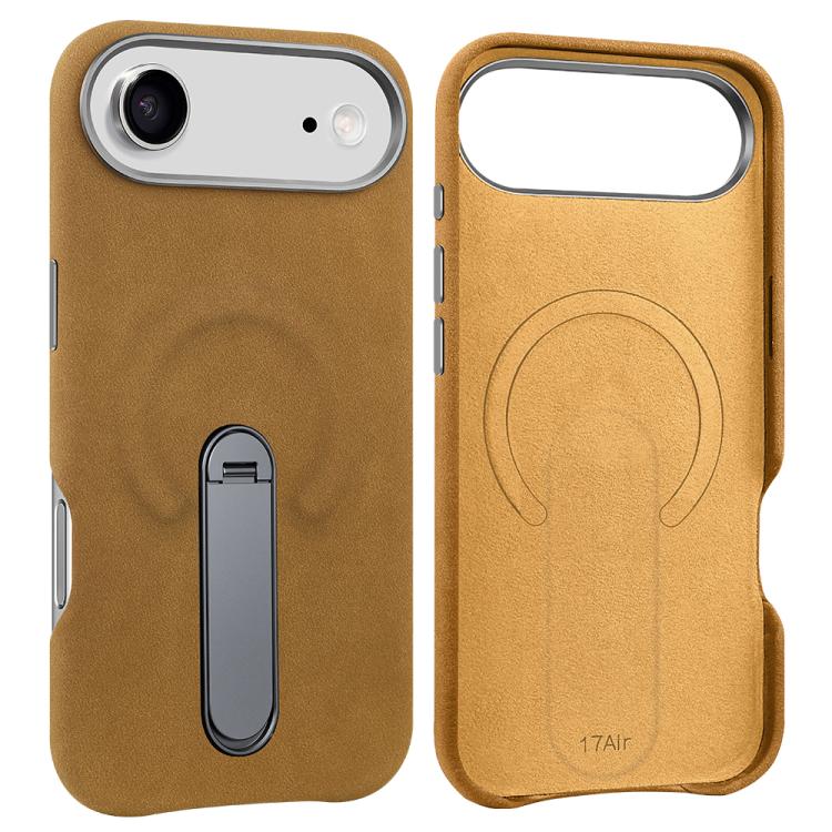 For iPhone Air VIETAO Suede MagSafe PU Leather Phone Case with Holder(Light Brown)
