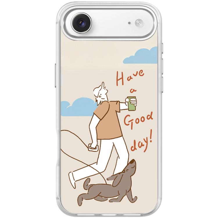 For iPhone Air Walking Dog Pattern Magnetic Phone Case(Transparent White)