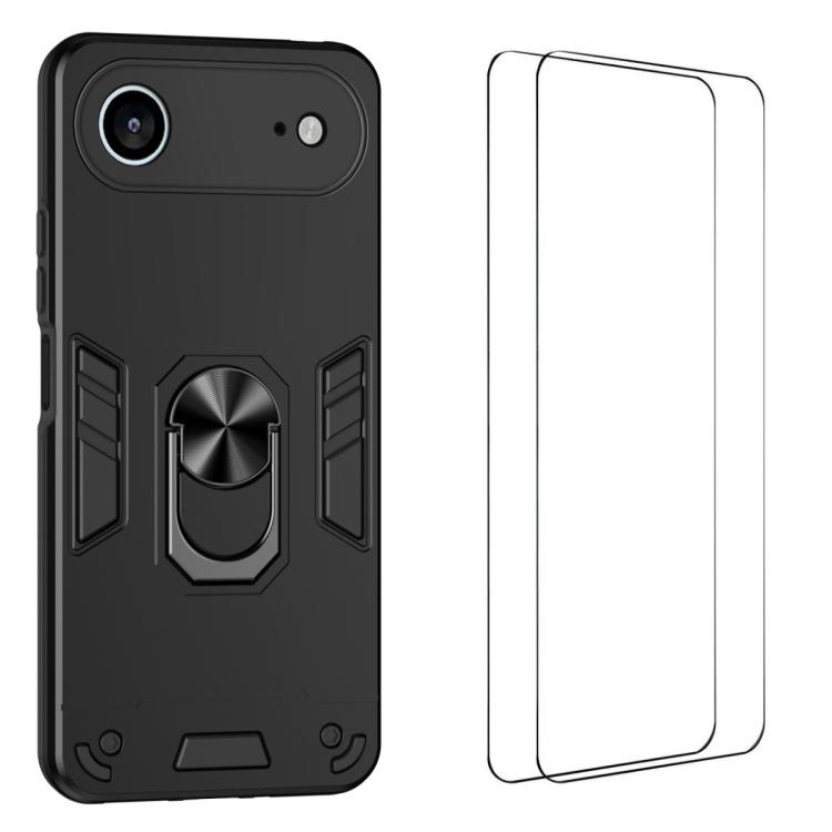 For iPhone Air WANLONFENG Armor Kickstand Shockproof Phone Case with 2pcs Screen Films(Black)
