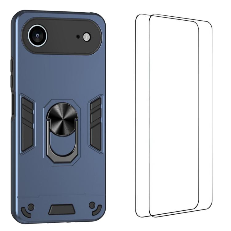 For iPhone Air WANLONFENG Armor Kickstand Shockproof Phone Case with 2pcs Screen Films(Blue)