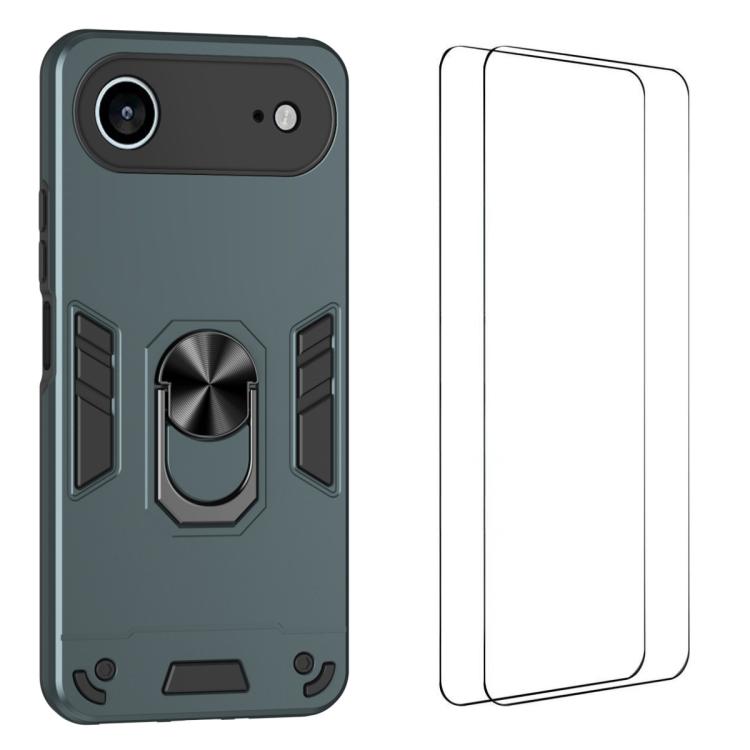 For iPhone Air WANLONFENG Armor Kickstand Shockproof Phone Case with 2pcs Screen Films(Green)