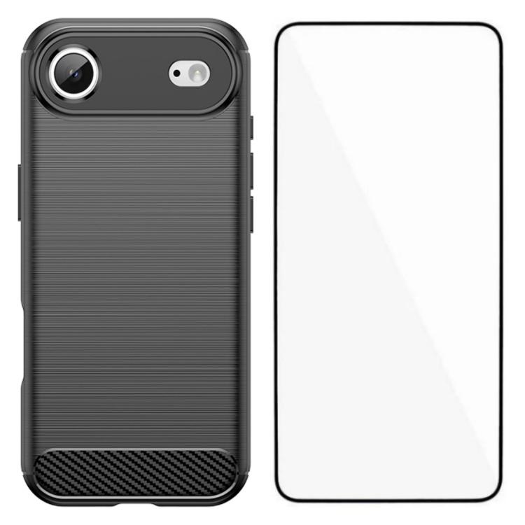 For iPhone Air WANLONFENG Brushed Texture Shockproof TPU Phone Case with Screen Film(Black)