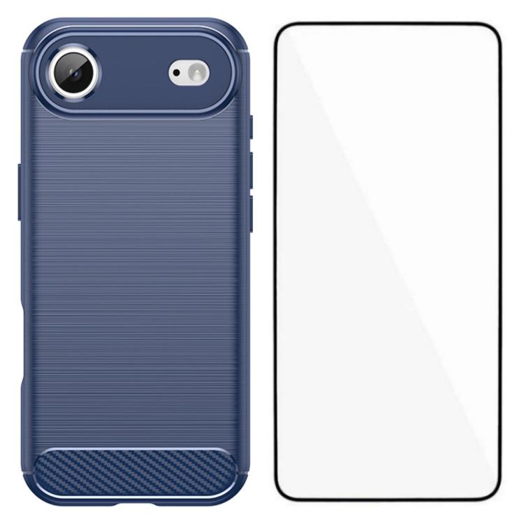 For iPhone Air WANLONFENG Brushed Texture Shockproof TPU Phone Case with Screen Film(Blue)