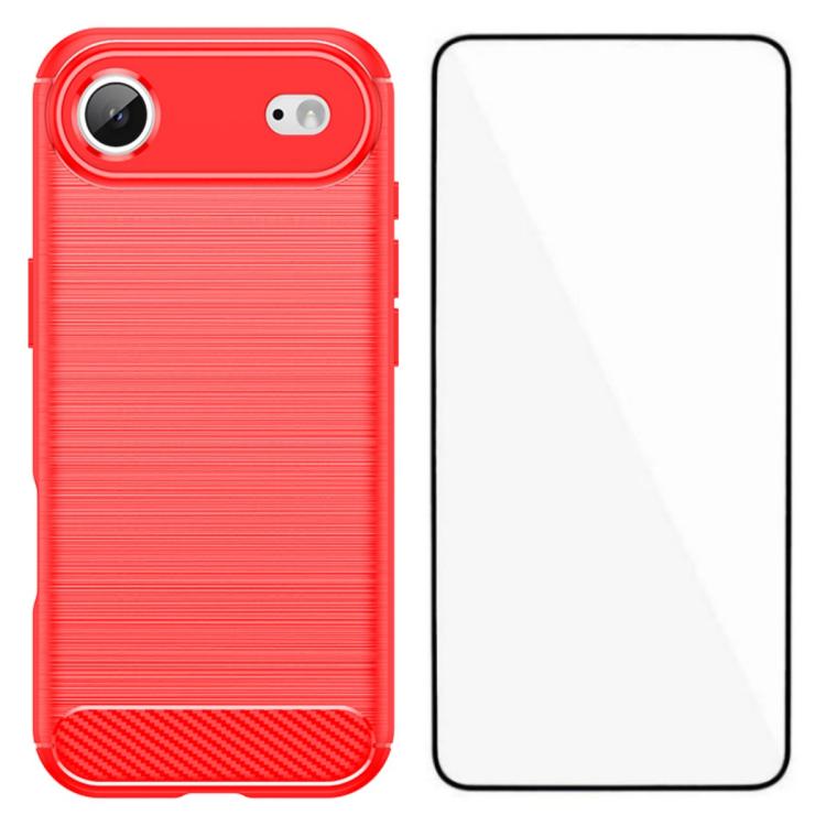 For iPhone Air WANLONFENG Brushed Texture Shockproof TPU Phone Case with Screen Film(Red)