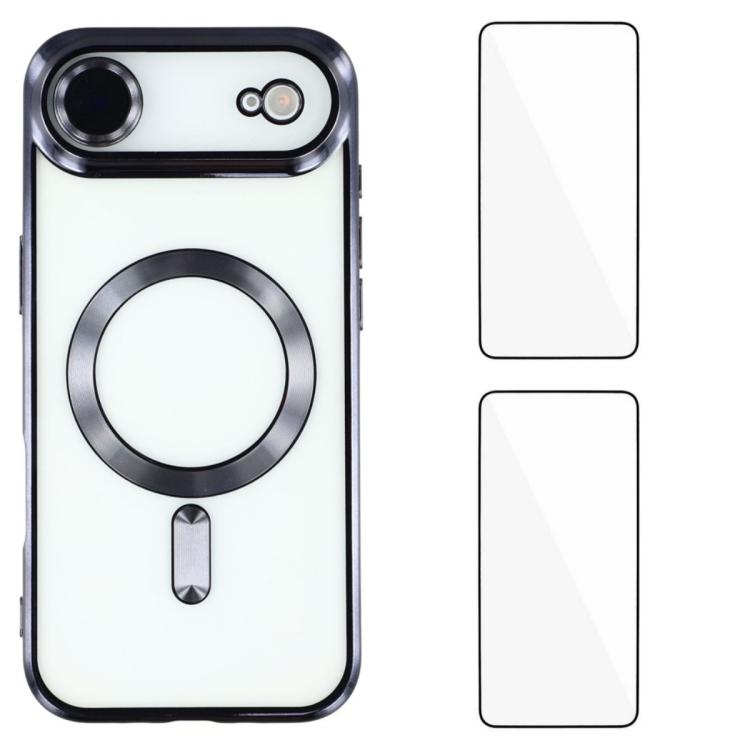 For iPhone Air WANLONFENG CD Magnetic Electroplated TPU Phone Case with 2pcs Screen Films(Black)