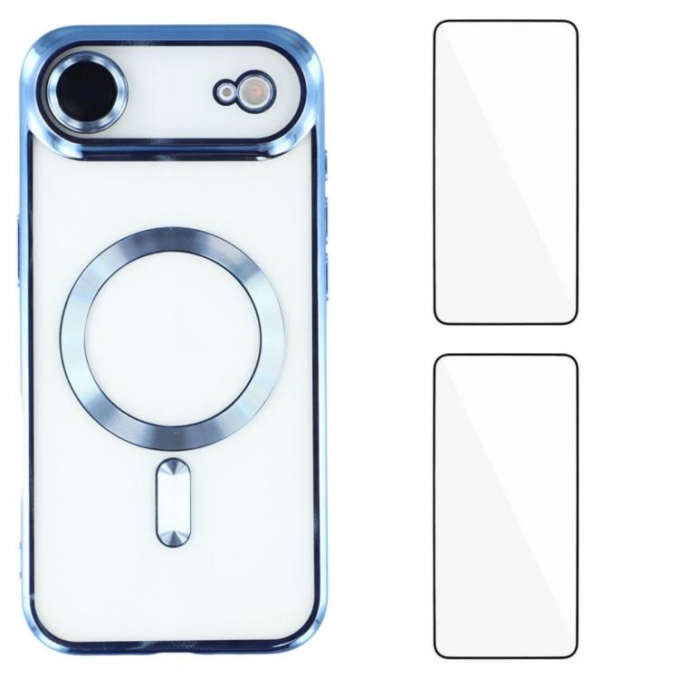 For iPhone Air WANLONFENG CD Magnetic Electroplated TPU Phone Case with 2pcs Screen Films(Blue)