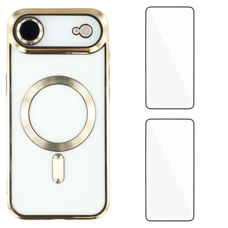 For iPhone Air WANLONFENG CD Magnetic Electroplated TPU Phone Case with 2pcs Screen Films(Gold)