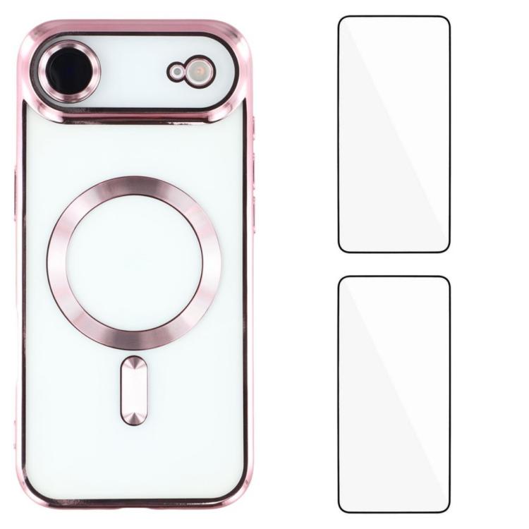 For iPhone Air WANLONFENG CD Magnetic Electroplated TPU Phone Case with 2pcs Screen Films(Pink)