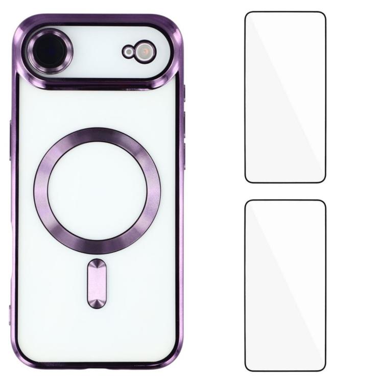 For iPhone Air WANLONFENG CD Magnetic Electroplated TPU Phone Case with 2pcs Screen Films(Purple)