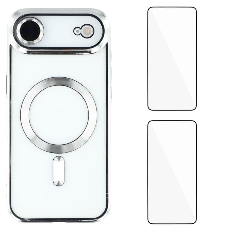 For iPhone Air WANLONFENG CD Magnetic Electroplated TPU Phone Case with 2pcs Screen Films(Silver)