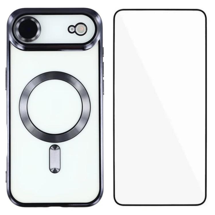 For iPhone Air WANLONFENG CD Magnetic Electroplated TPU Phone Case with Screen Protector(Black)