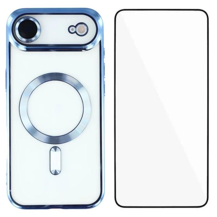 For iPhone Air WANLONFENG CD Magnetic Electroplated TPU Phone Case with Screen Protector(Blue)