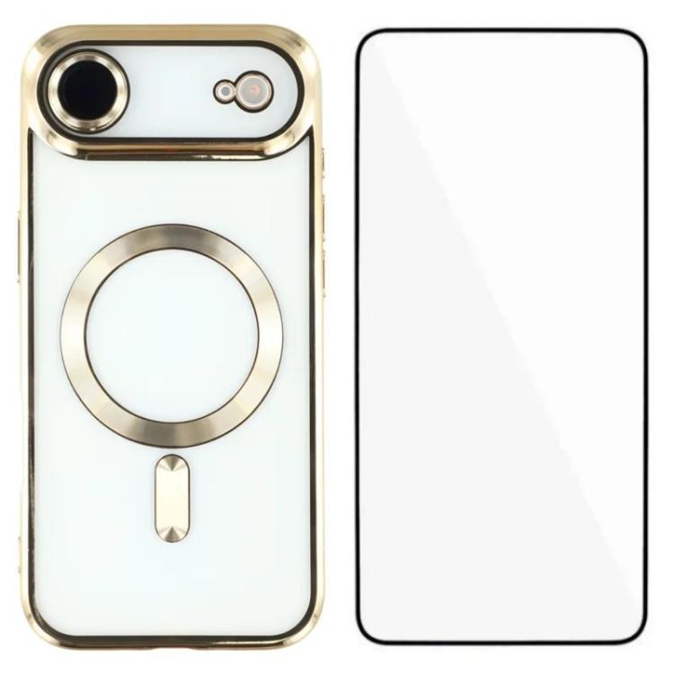 For iPhone Air WANLONFENG CD Magnetic Electroplated TPU Phone Case with Screen Protector(Gold)