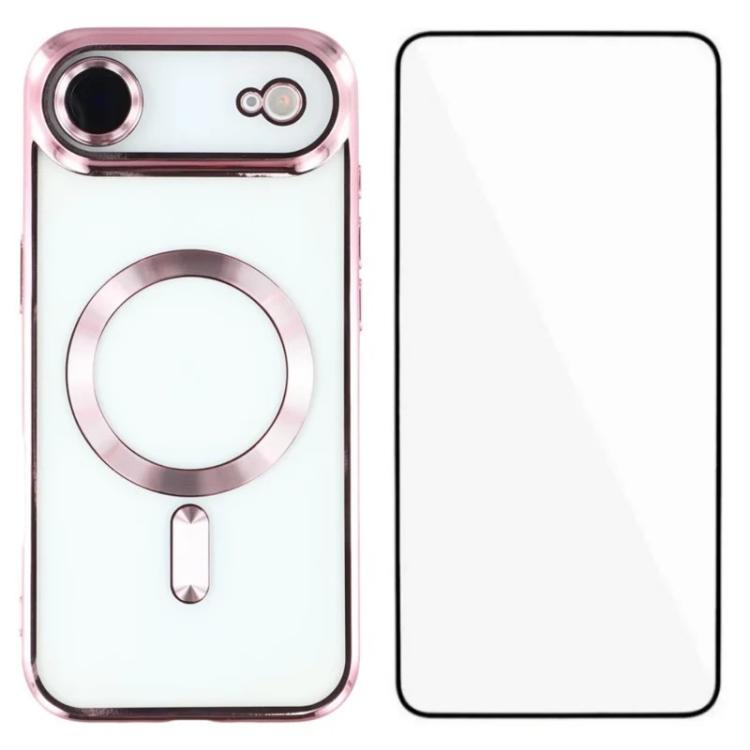 For iPhone Air WANLONFENG CD Magnetic Electroplated TPU Phone Case with Screen Protector(Pink)