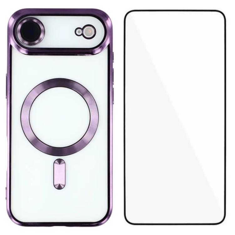 For iPhone Air WANLONFENG CD Magnetic Electroplated TPU Phone Case with Screen Protector(Purple)