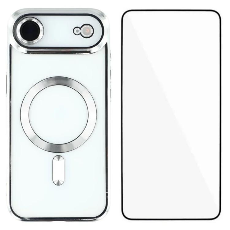 For iPhone Air WANLONFENG CD Magnetic Electroplated TPU Phone Case with Screen Protector(Silver)