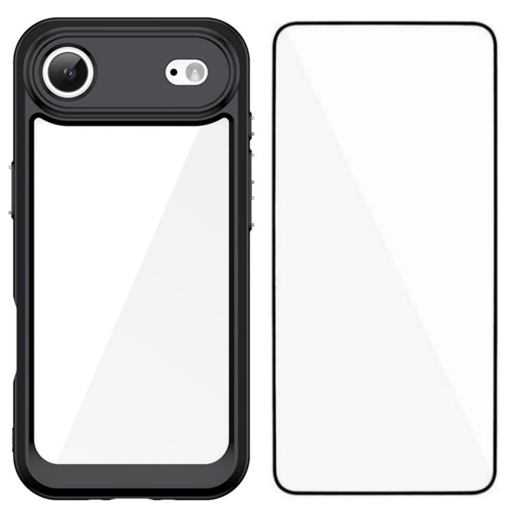For iPhone Air WANLONFENG Electroplated Buttons TPU Acrylic Phone Case with Screen Protector(Black)