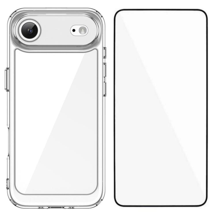 For iPhone Air WANLONFENG Electroplated Buttons TPU Acrylic Phone Case with Screen Protector(Transparent)