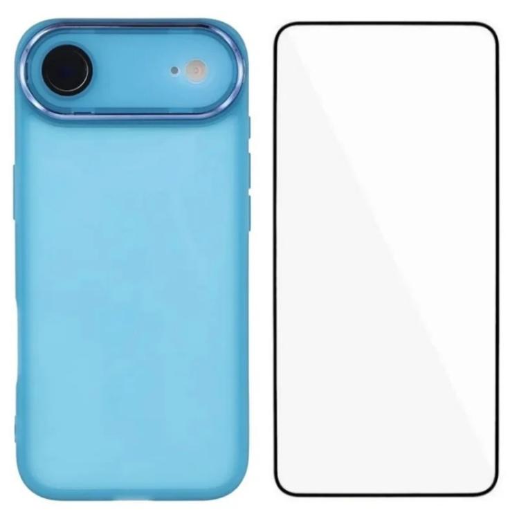 For iPhone Air WANLONFENG Electroplated Frame Translucent TPU Phone Case with Screen Film(Blue)