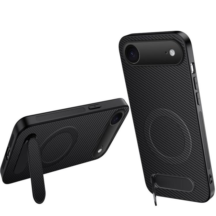 For iPhone Air WANLONFENG Kickstand Carbon Fiber Texture Magnetic Phone Case(Black)