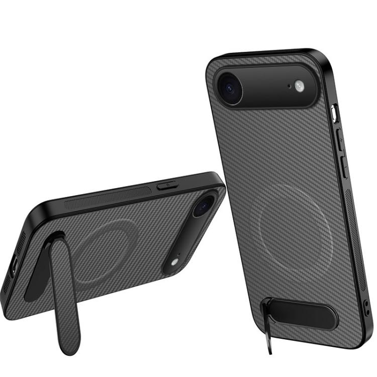 For iPhone Air WANLONFENG Kickstand Carbon Fiber Texture Magnetic Phone Case(Grey)